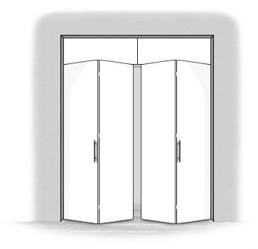 Две пары складных дверей с фрамугой, открывание внешнее